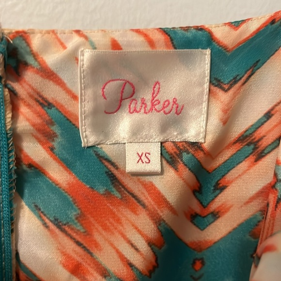 Parker Women’s 100% Silk Maxi Dress Sz XS Beautiful Aztec Tan turquoise Desert - Picture 5 of 8